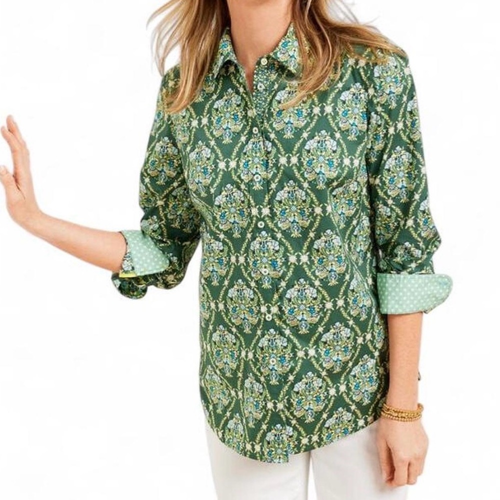 Talbots Shirt Sz XLP Button Down Geometric Print Closet Staple Everyday Wear